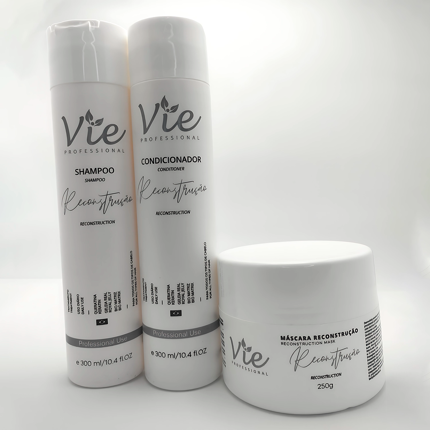 Kit Reconstrução Capilar Vie 300ml - Shampoo, Condicionador e Máscara